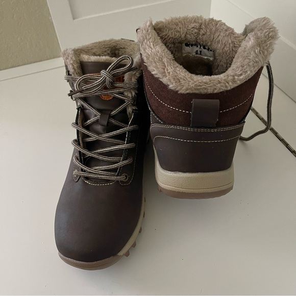 Quatchi Faux Fur Trim Lined Lace Up Winter Boots Brown Size 41 - Picture 3 of 14